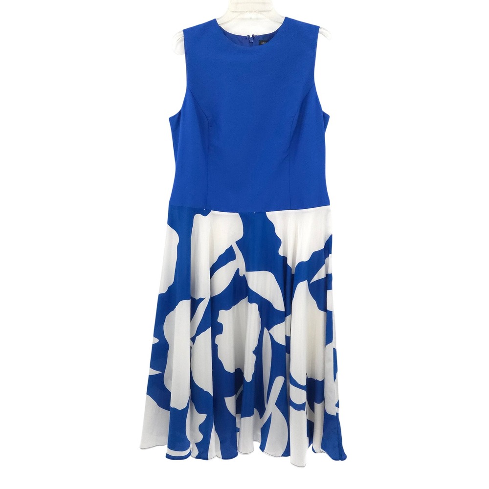 J. Peterman Italian Floral Silk Blend Dress Womens 12 Blue White Floral Wedding